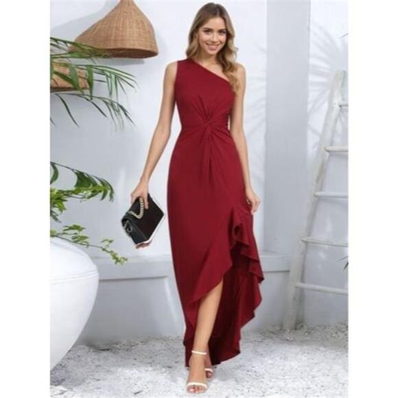 One-Shoulder Ruffle Hem Maxi Dress - Picture 4 of 10
